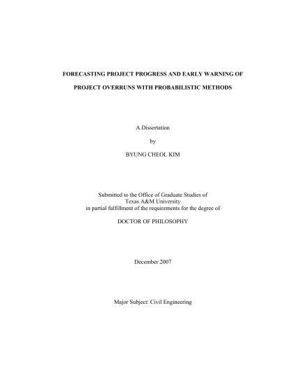 Forecasting Project Progress & Early Warning of Project Overruns with Probabilistic Methods
