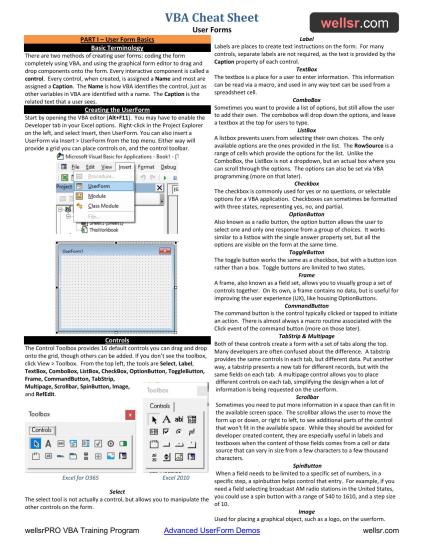 VBA Cheat Sheet: User Forms